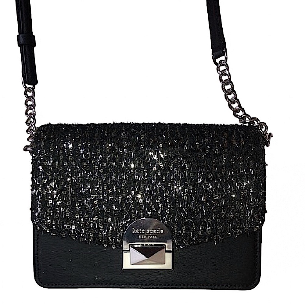 KATE SPADE Black and Silver Slide Lock Clutch Crossbody Bag Silver Accents NWOT